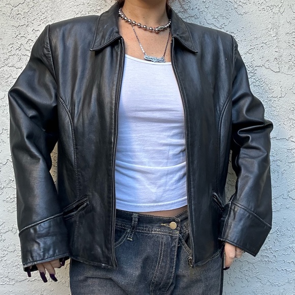 Vintage Y2k Black Leather Moto Jacket - Picture 8 of 12